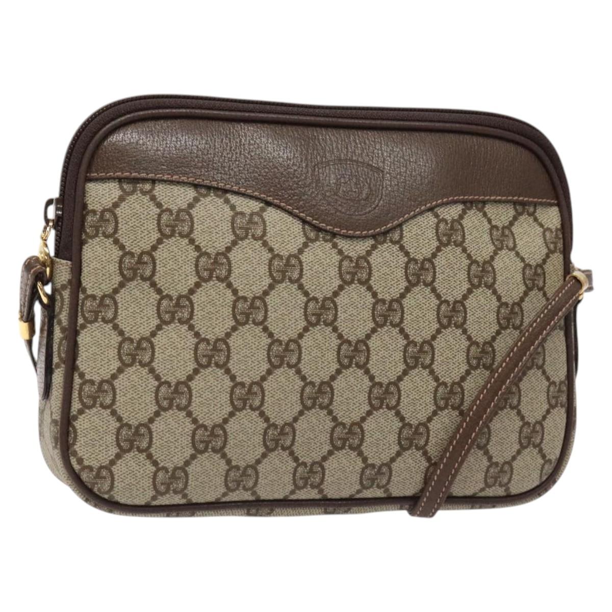 GUCCI GG Supreme Shoulder Bag PVC Beige Gold Auth ep8994