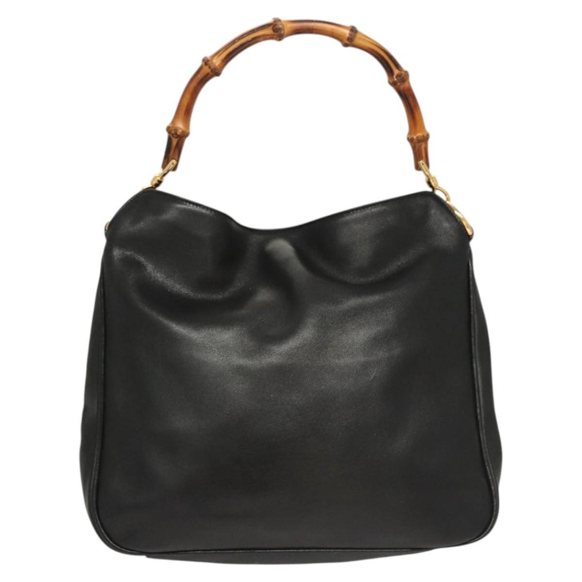 GUCCI Bamboo Hand Bag Leather Black Gold 001 0166 Auth ep9050