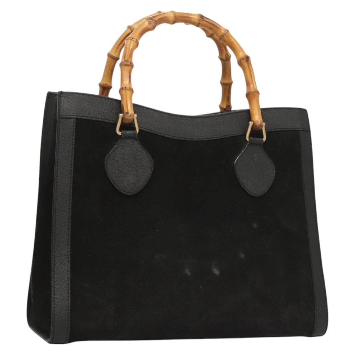 GUCCI Bamboo Hand Bag Suede Black Gold Auth ep9059