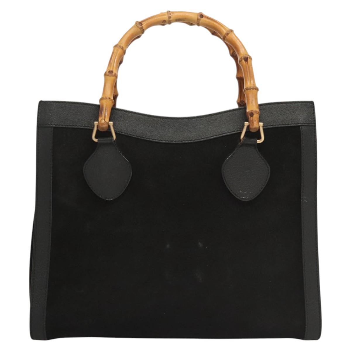 GUCCI Bamboo Hand Bag Suede Black Gold Auth ep9059