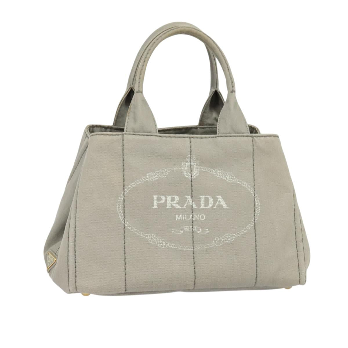 PRADA Canapa MM Hand Bag Canvas Gray Gold Auth ep9063