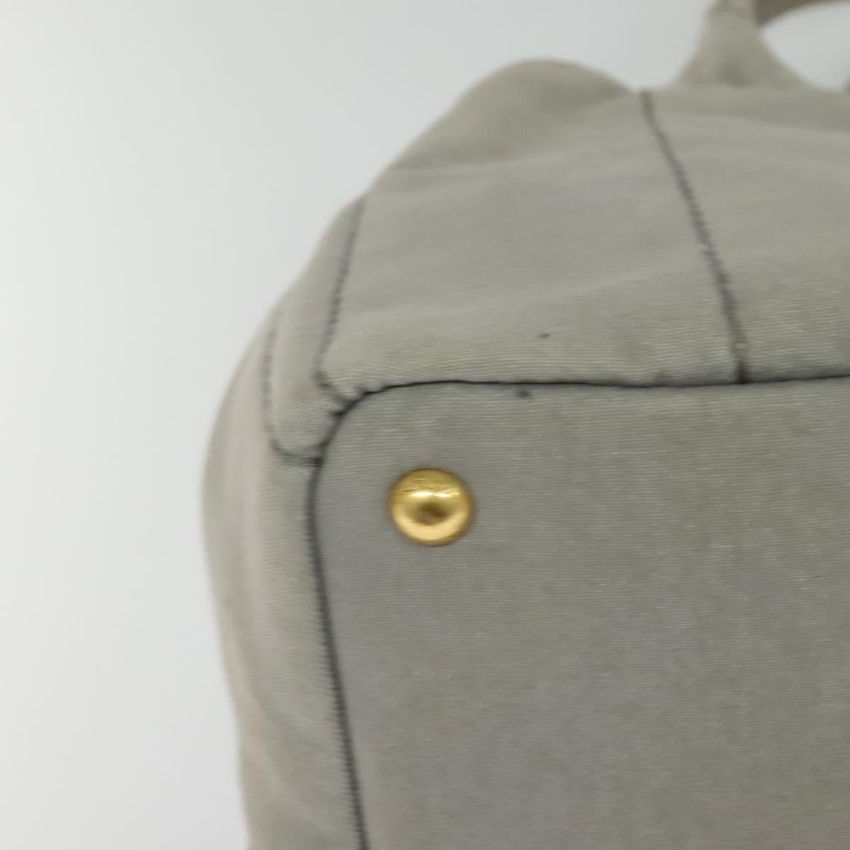 PRADA Canapa MM Hand Bag Canvas Gray Gold Auth ep9063