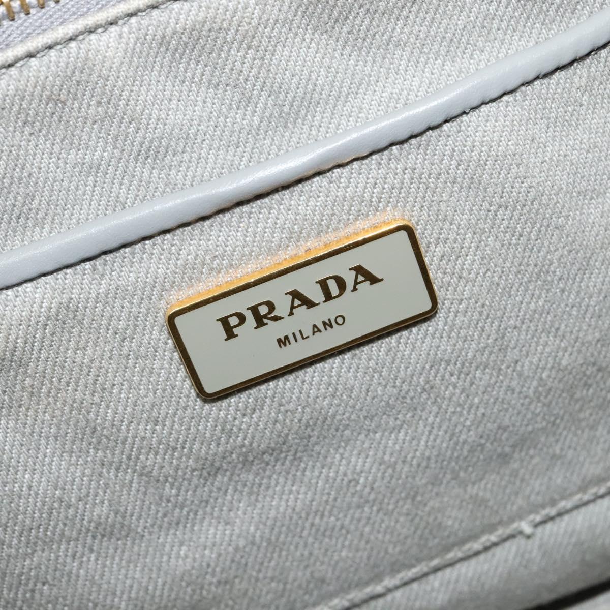 PRADA Canapa MM Hand Bag Canvas Gray Gold Auth ep9063