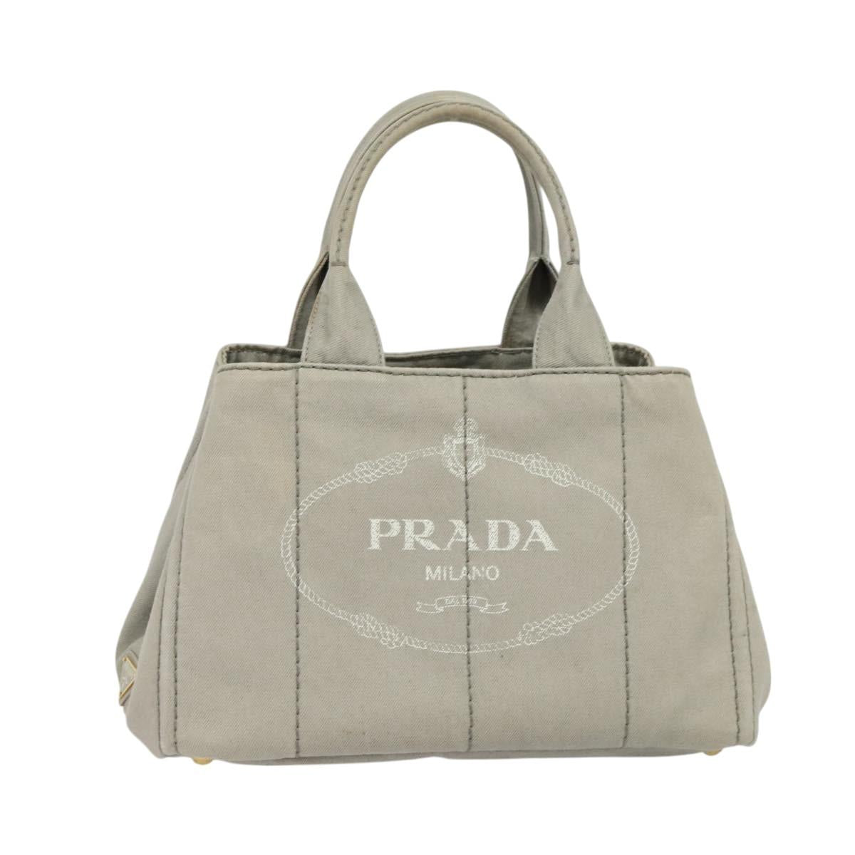 PRADA Canapa MM Hand Bag Canvas Gray Gold Auth ep9063
