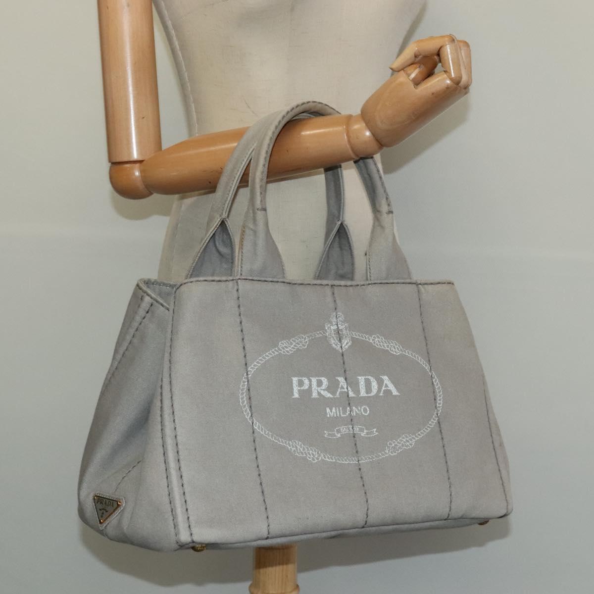 PRADA Canapa MM Hand Bag Canvas Gray Gold Auth ep9063