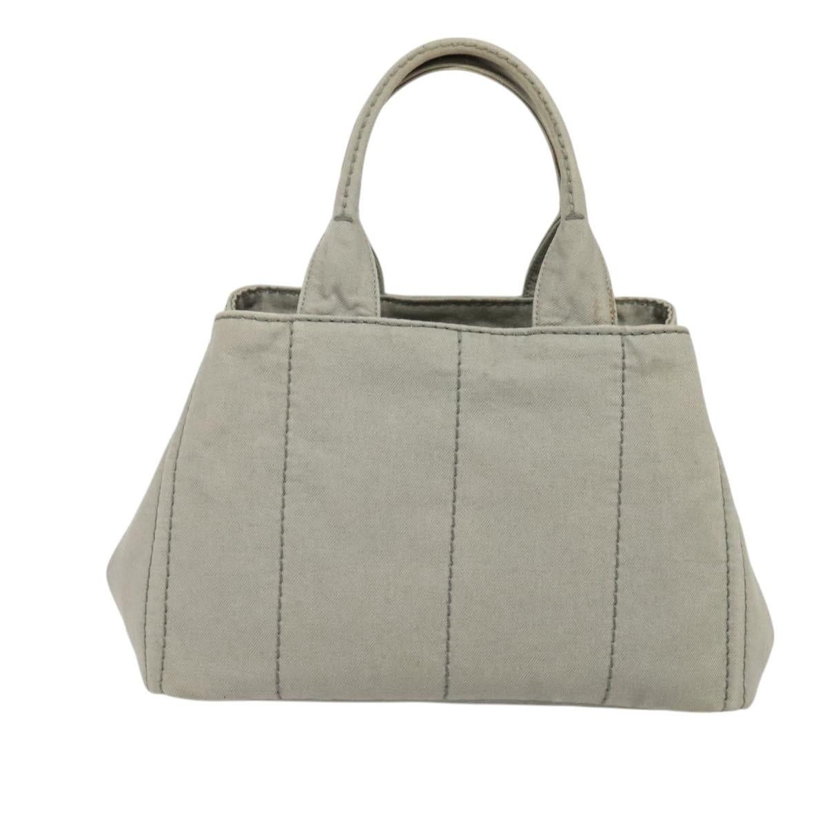 PRADA Canapa MM Hand Bag Canvas Gray Gold Auth ep9063
