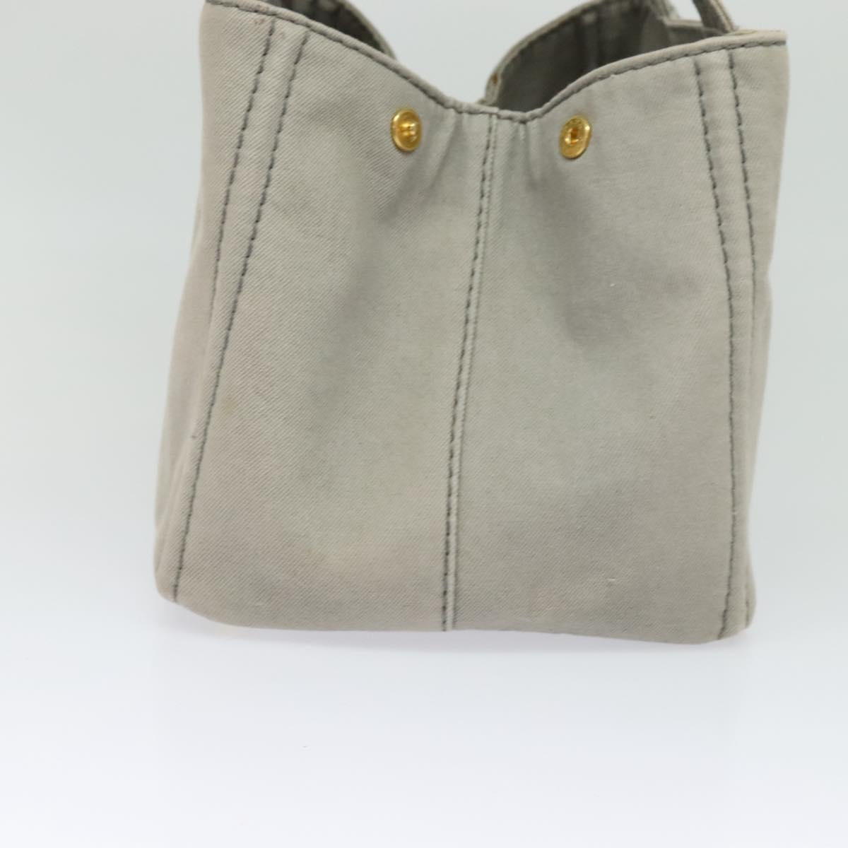 PRADA Canapa MM Hand Bag Canvas Gray Gold Auth ep9063