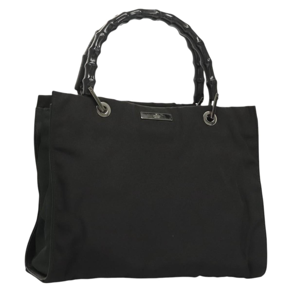 GUCCI Bamboo Hand Bag Nylon Black Silver 032 1016 Auth ep9066