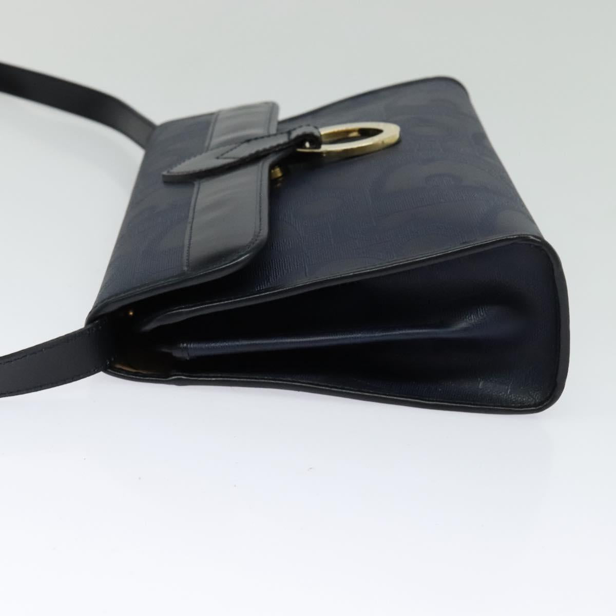 Christian Dior Trotter Canvas Shoulder Bag PVC Navy Gold Auth ep9088