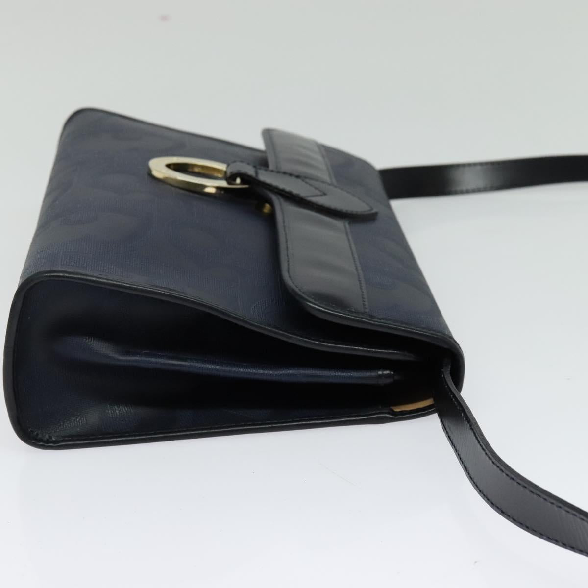Christian Dior Trotter Canvas Shoulder Bag PVC Navy Gold Auth ep9088