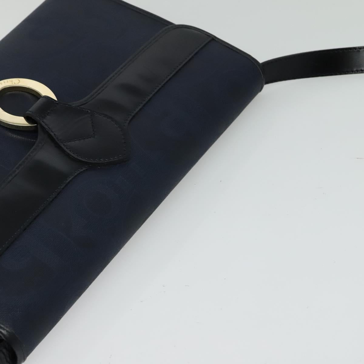 Christian Dior Trotter Canvas Shoulder Bag PVC Navy Gold Auth ep9088