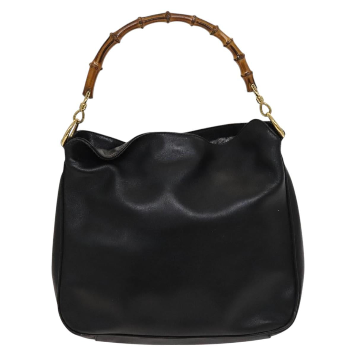 GUCCI Bamboo Hand Bag Leather 2way Black Gold 001 1638 2615 Auth ep9101