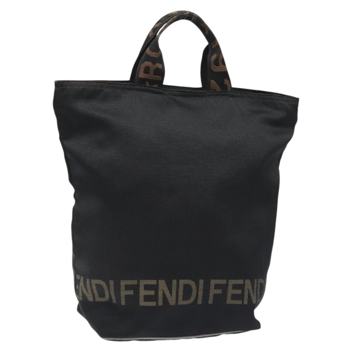 FENDI Hand Bag Nylon Black Gold Auth ep9113