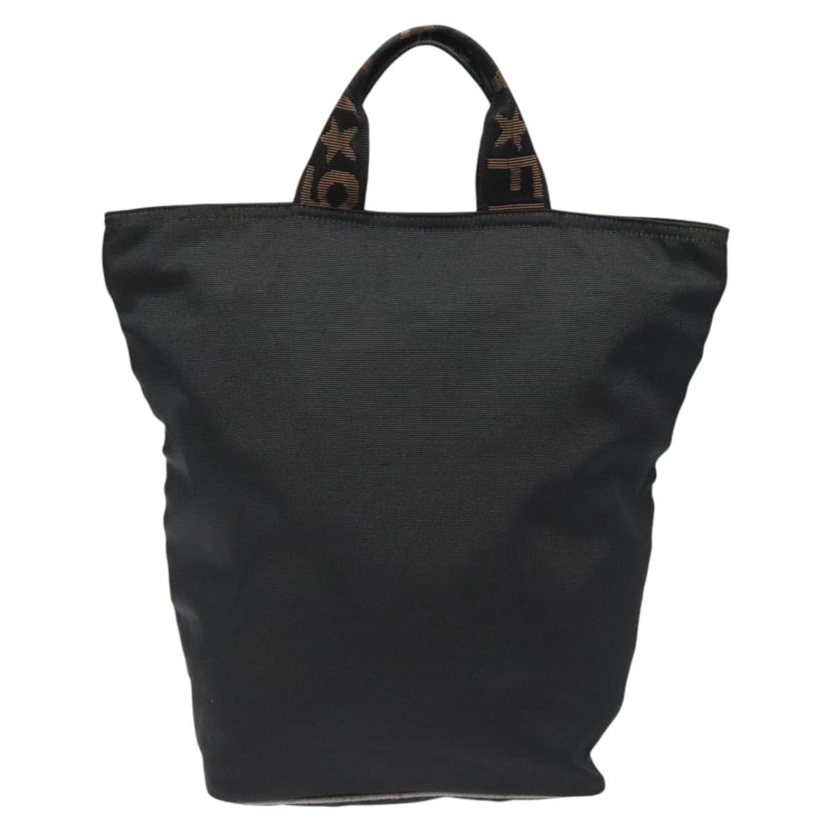 FENDI Hand Bag Nylon Black Gold Auth ep9113