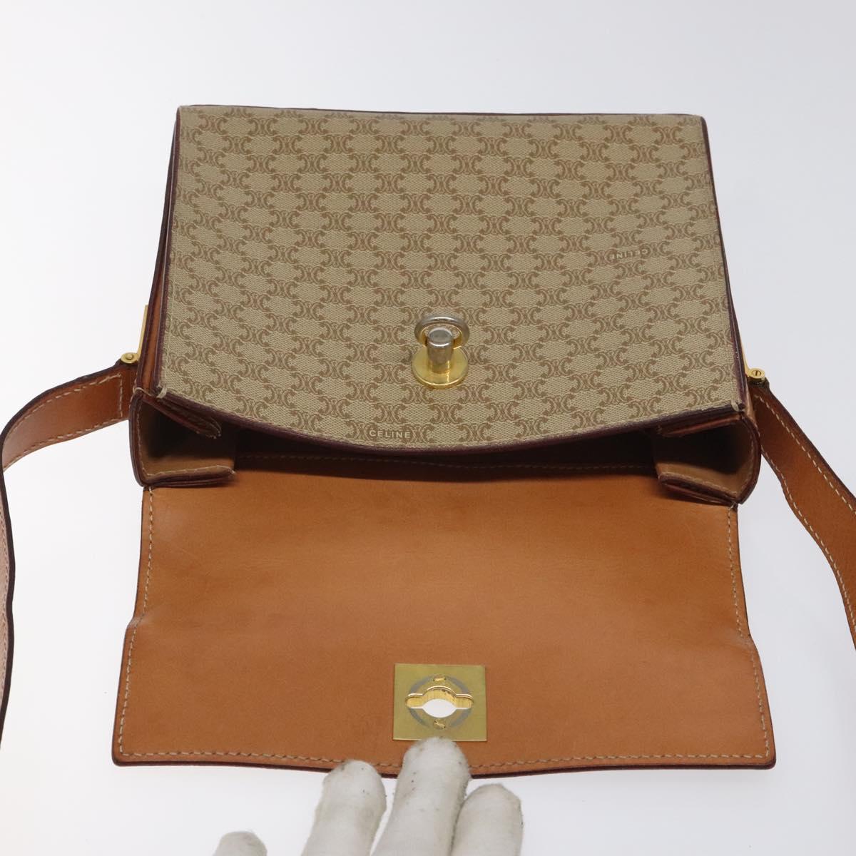 CELINE Macadam Canvas Shoulder Bag Beige Gold Auth ep9122