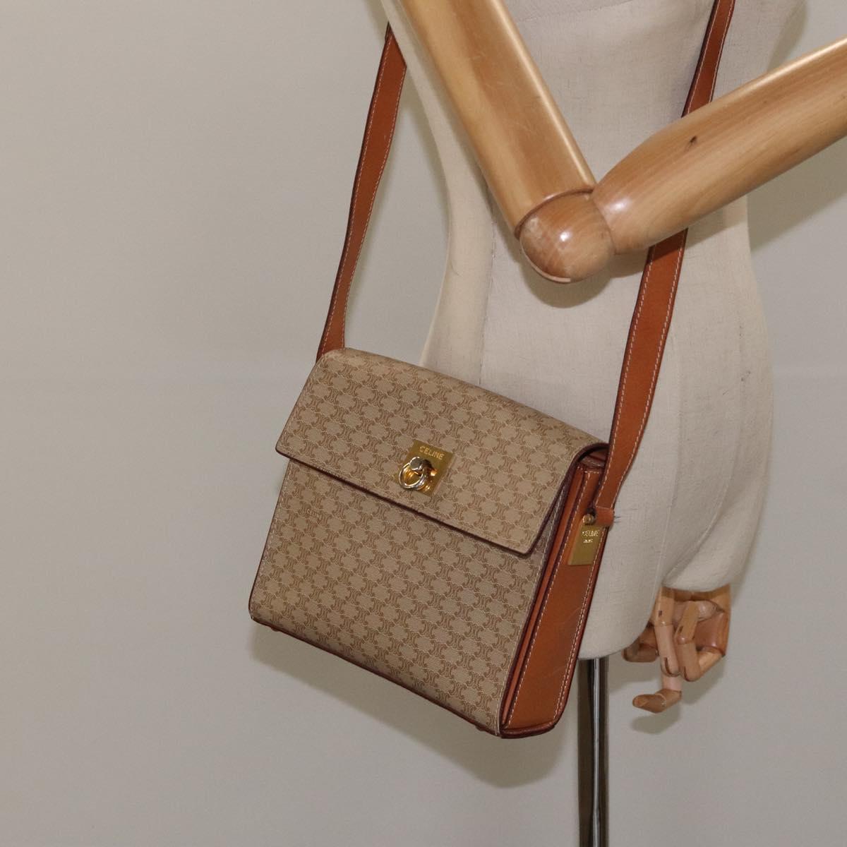 CELINE Macadam Canvas Shoulder Bag Beige Gold Auth ep9122