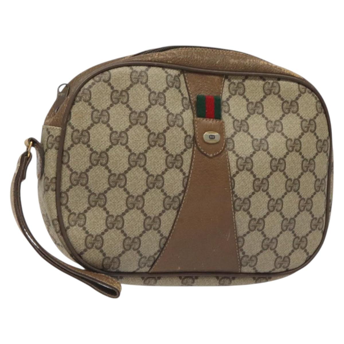 GUCCI GG Supreme Web Sherry Line Clutch Bag PVC Beige 89 01 034 Auth ep9131