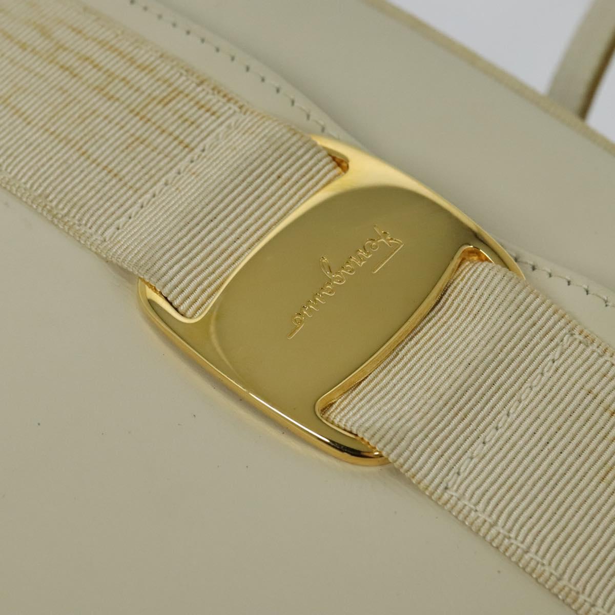 Salvatore Ferragamo Vala Shoulder Bag Leather White Gold Auth ep9145