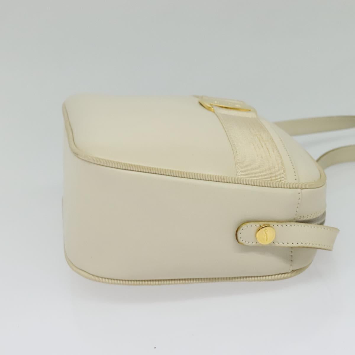 Salvatore Ferragamo Vala Shoulder Bag Leather White Gold Auth ep9145