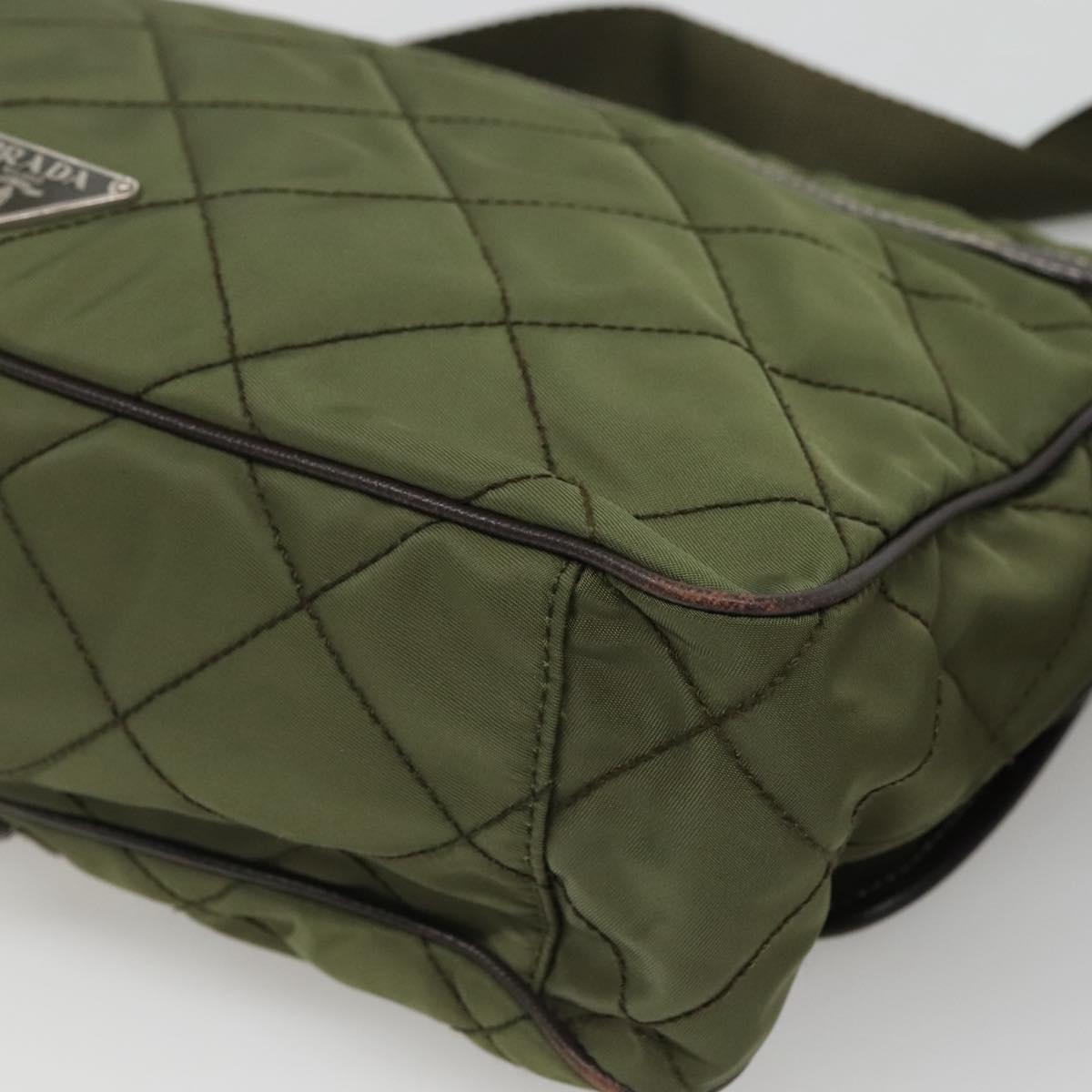 PRADA Shoulder Bag Nylon Khaki Silver Auth ep9159