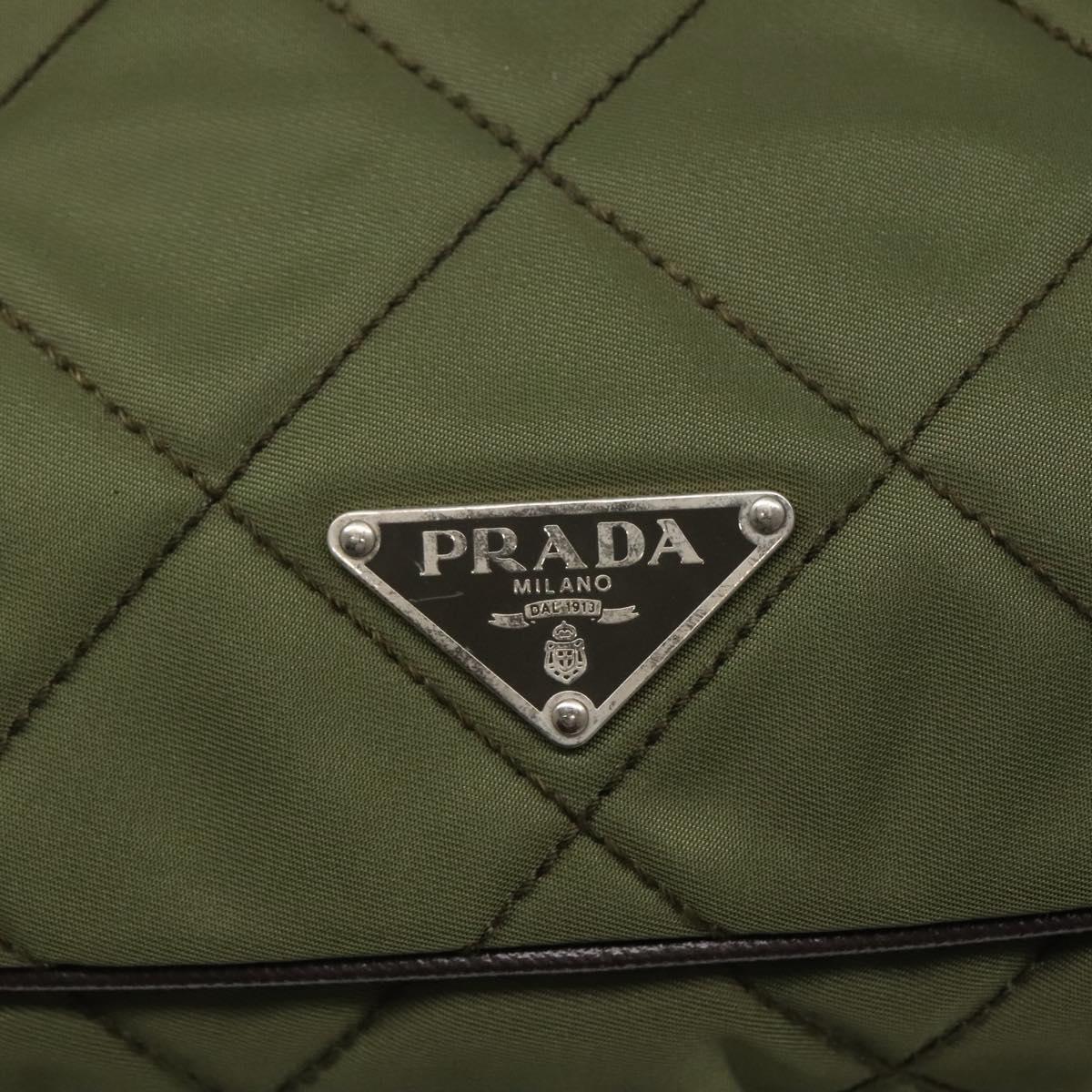 PRADA Shoulder Bag Nylon Khaki Silver Auth ep9159