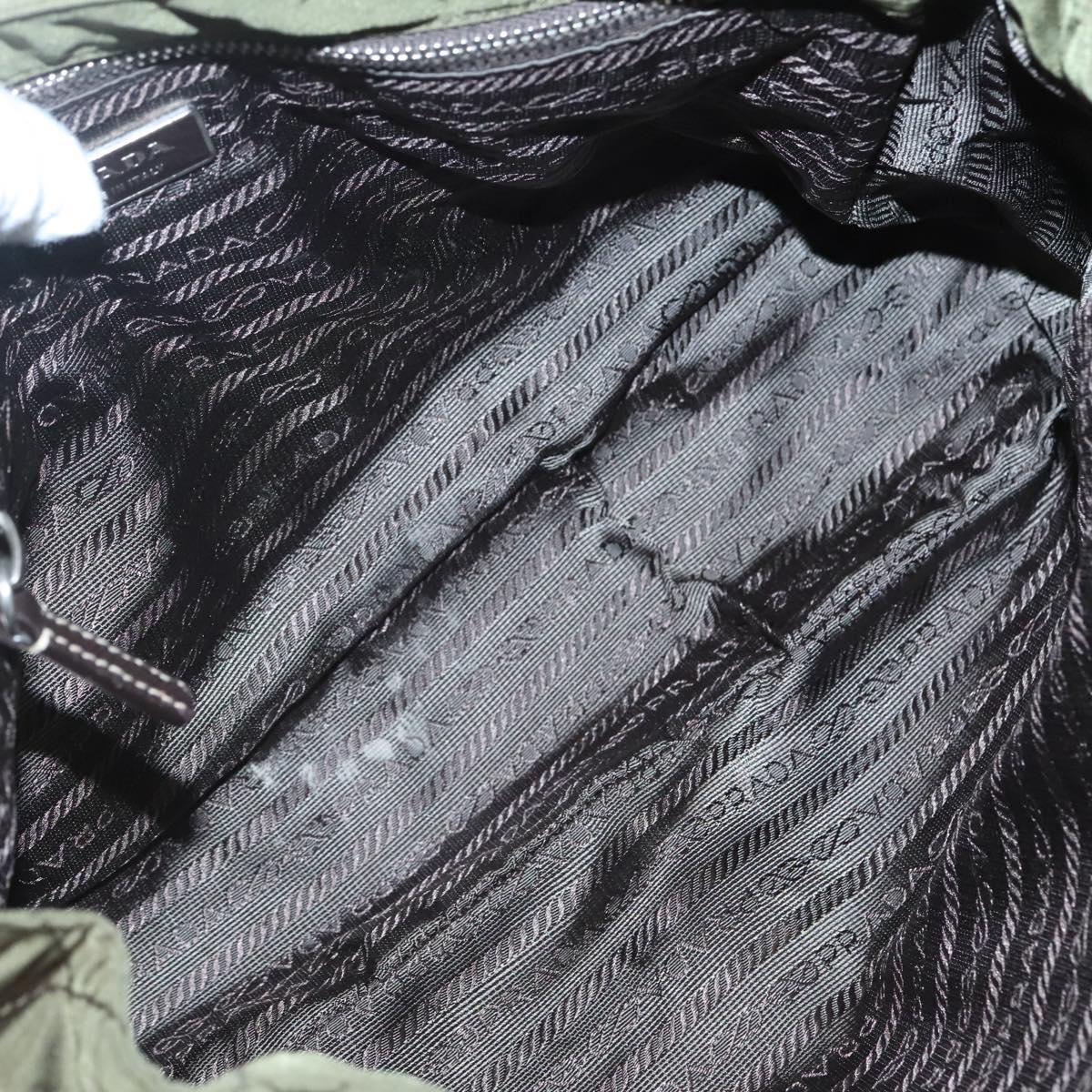 PRADA Shoulder Bag Nylon Khaki Silver Auth ep9159