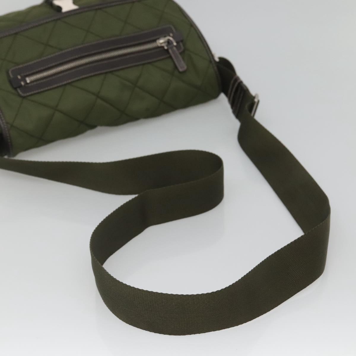 PRADA Shoulder Bag Nylon Khaki Silver Auth ep9159