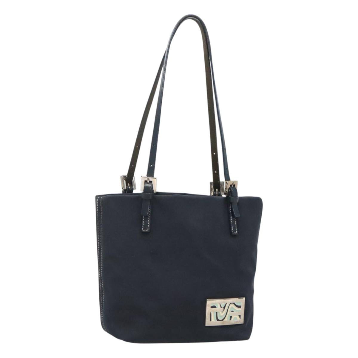 FENDI Shoulder Bag Canvas Navy Silver Auth ep9176