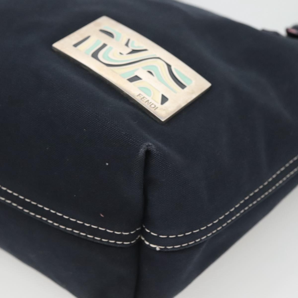 FENDI Shoulder Bag Canvas Navy Silver Auth ep9176