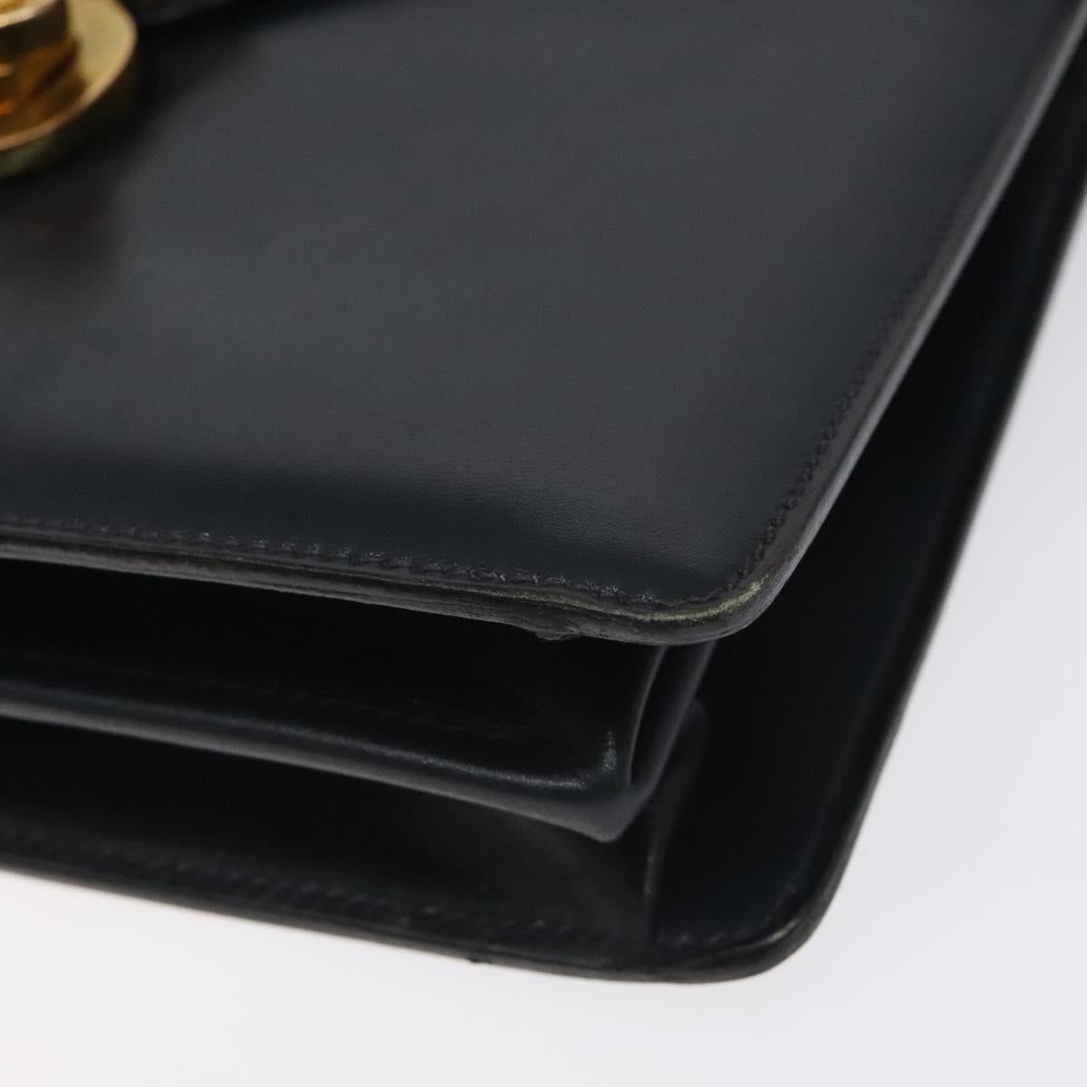 GUCCI Hand Bag Leather Navy Gold Auth ep9190