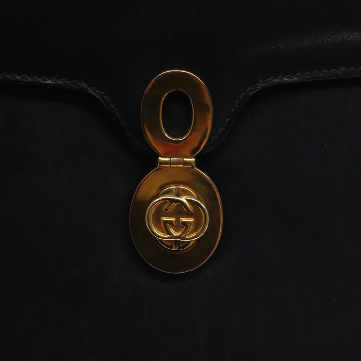 GUCCI Hand Bag Leather Navy Gold Auth ep9190