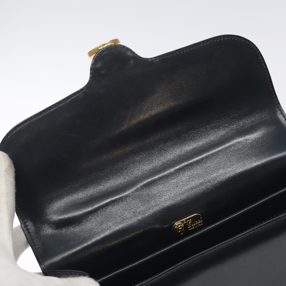 GUCCI Hand Bag Leather Navy Gold Auth ep9190