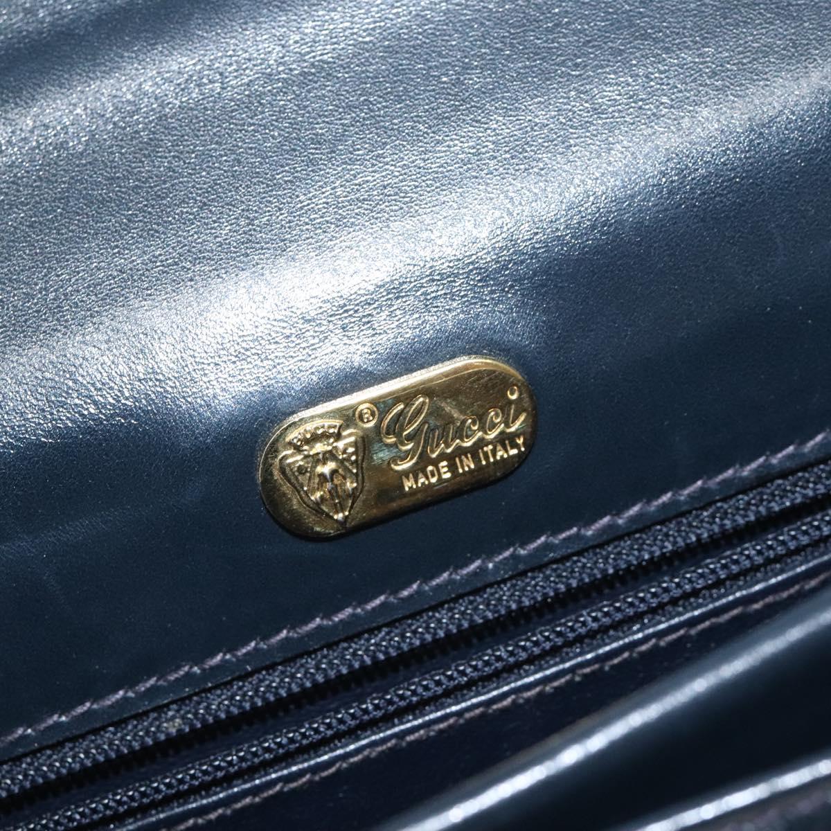 GUCCI Hand Bag Leather Navy Gold Auth ep9190