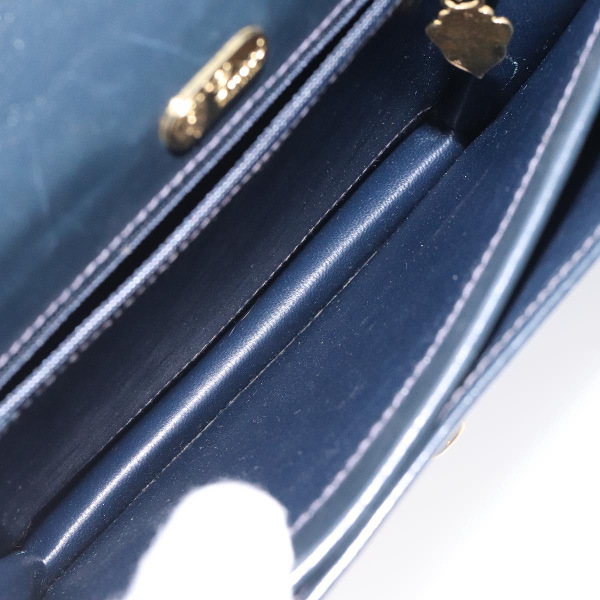GUCCI Hand Bag Leather Navy Gold Auth ep9190
