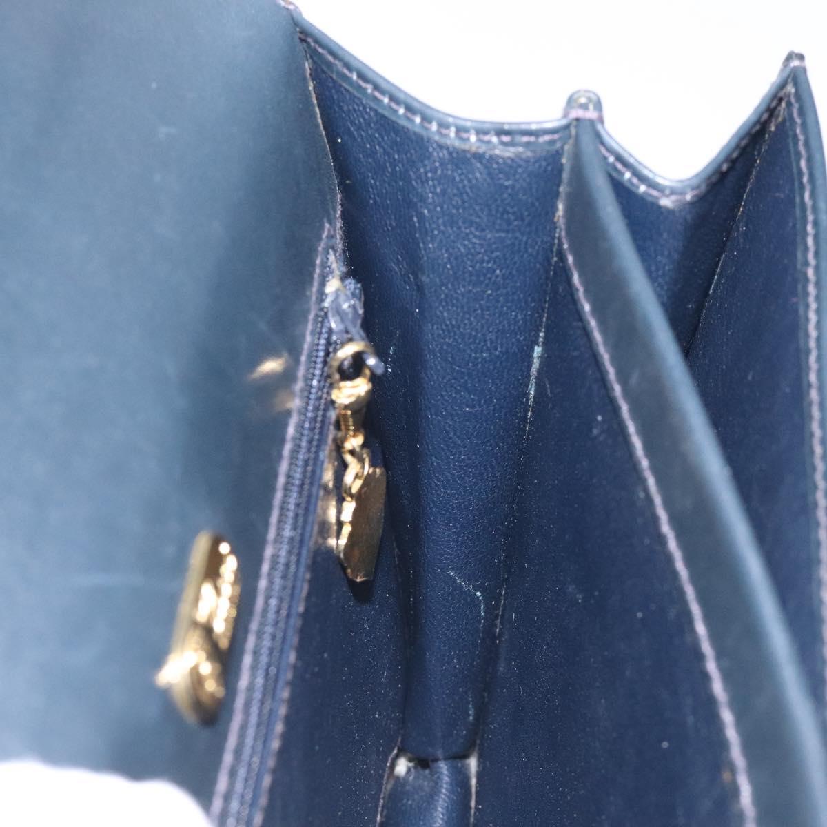GUCCI Hand Bag Leather Navy Gold Auth ep9190