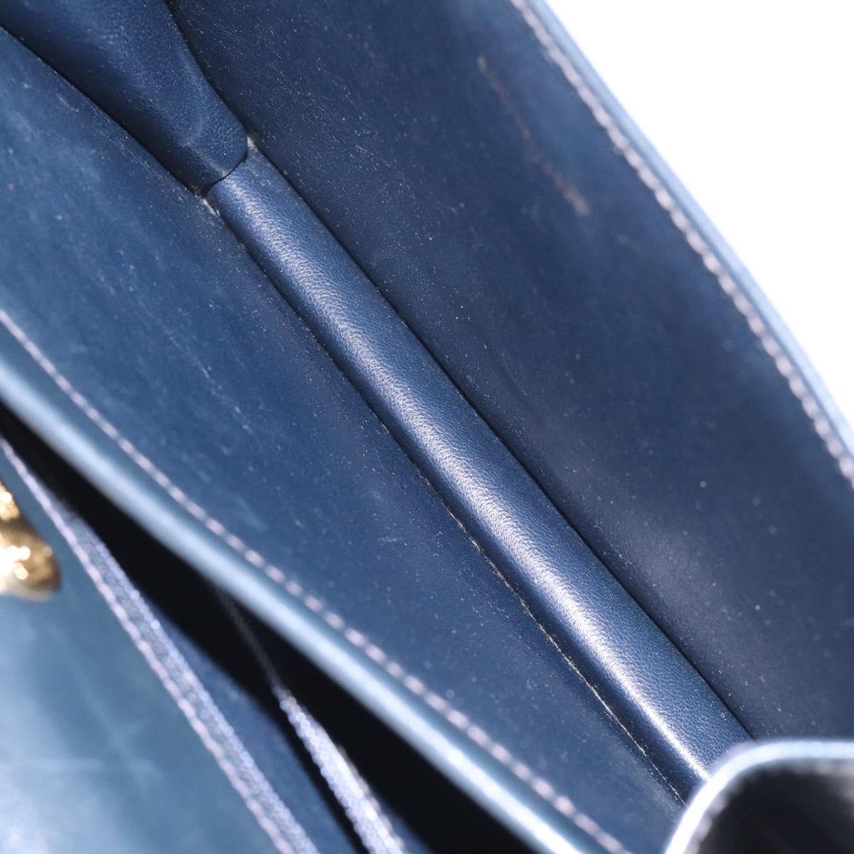 GUCCI Hand Bag Leather Navy Gold Auth ep9190