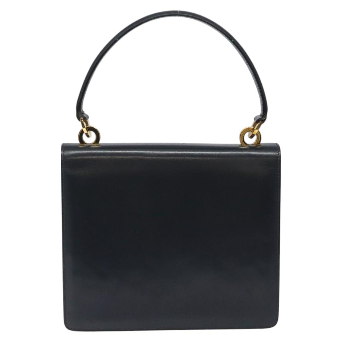 GUCCI Hand Bag Leather Navy Gold Auth ep9190