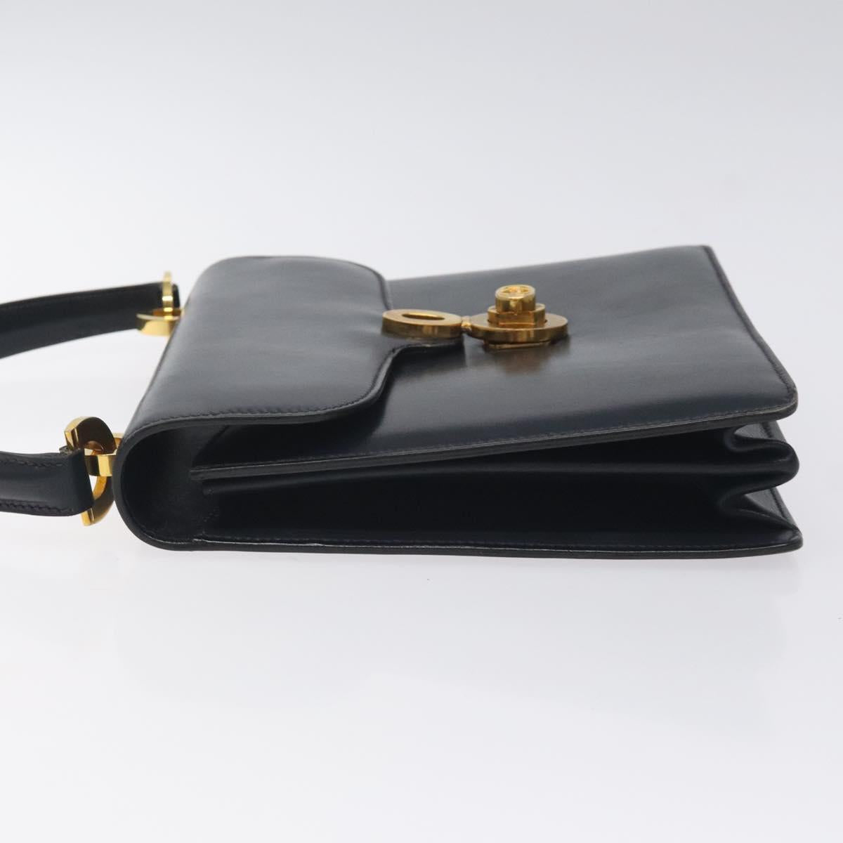 GUCCI Hand Bag Leather Navy Gold Auth ep9190