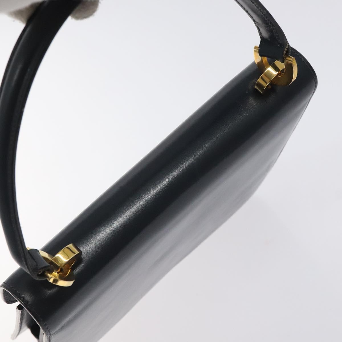 GUCCI Hand Bag Leather Navy Gold Auth ep9190