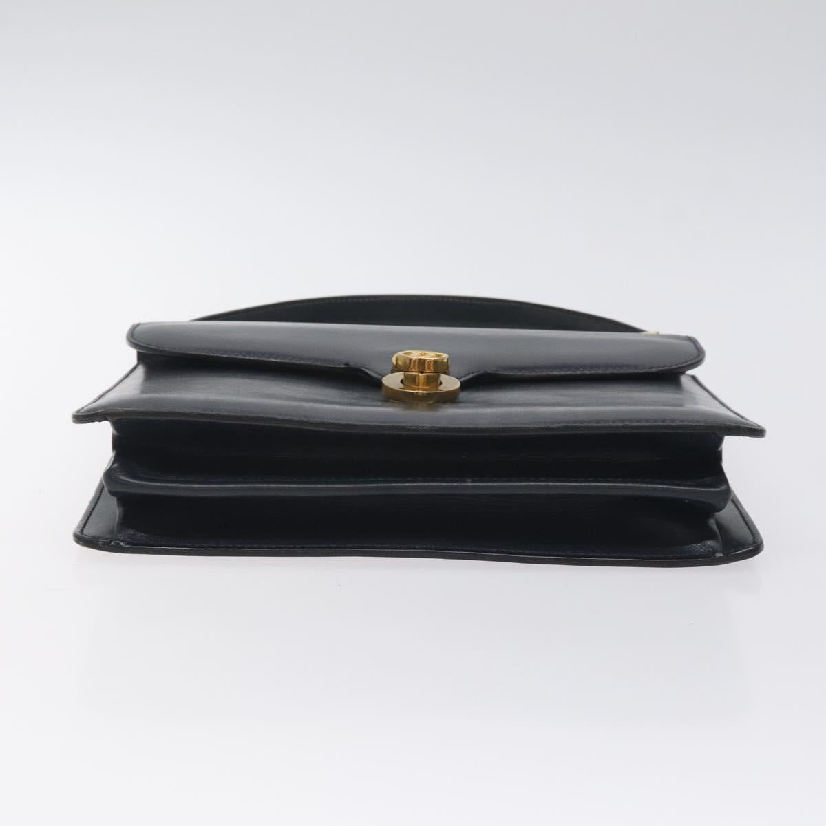 GUCCI Hand Bag Leather Navy Gold Auth ep9190