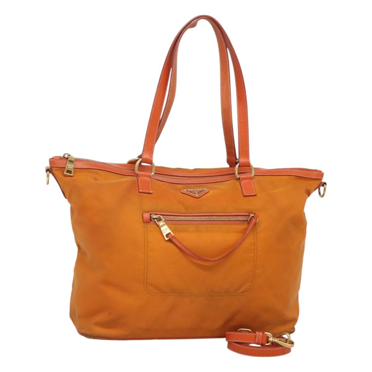 PRADA Tote Bag Nylon 2way Orange Gold Auth ep9199
