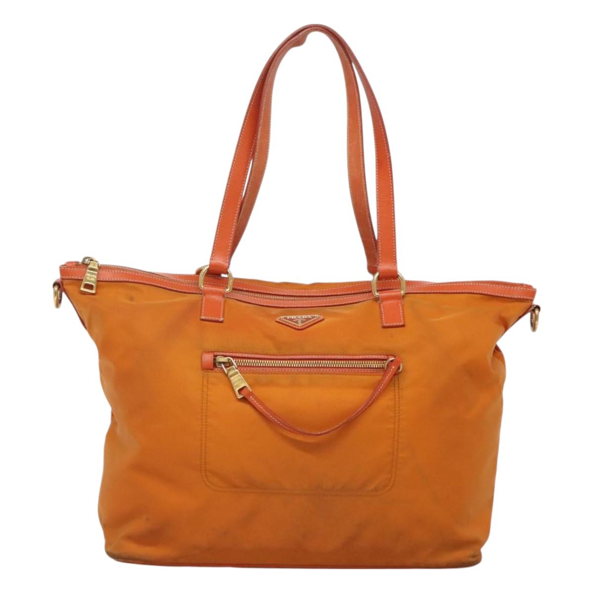 PRADA Tote Bag Nylon 2way Orange Gold Auth ep9199