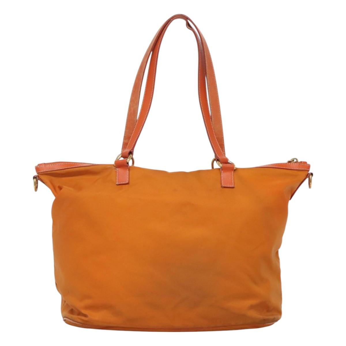 PRADA Tote Bag Nylon 2way Orange Gold Auth ep9199