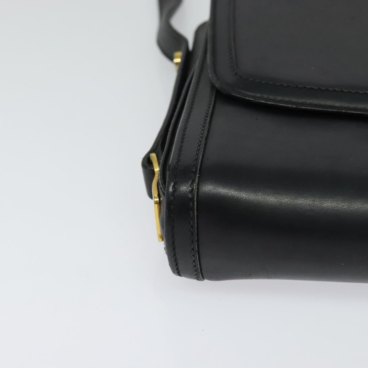 GUCCI Shoulder Bag Leather Black Gold Auth ep9209