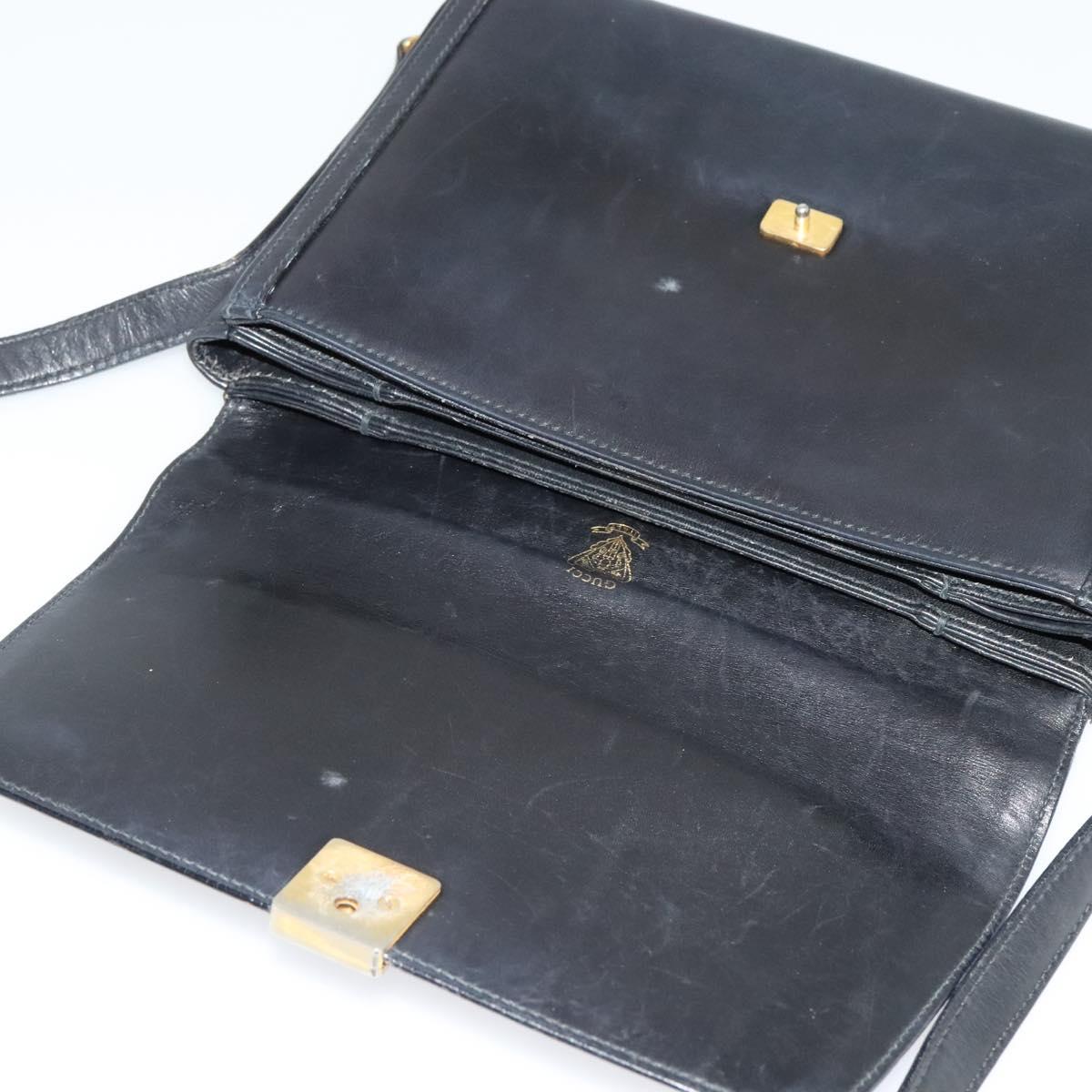 GUCCI Shoulder Bag Leather Black Gold Auth ep9209