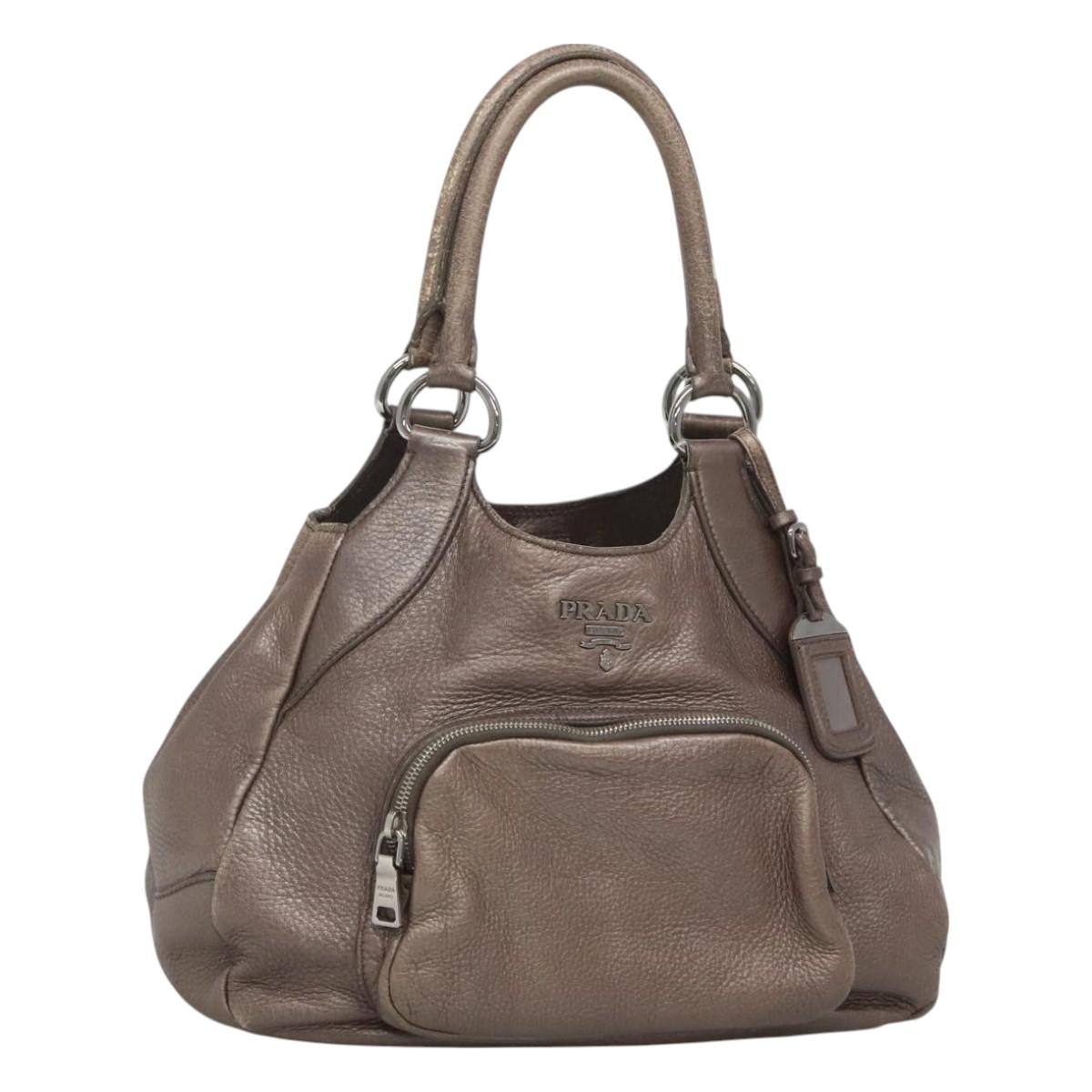 PRADA Tote Bag Leather Silver Auth ep9220