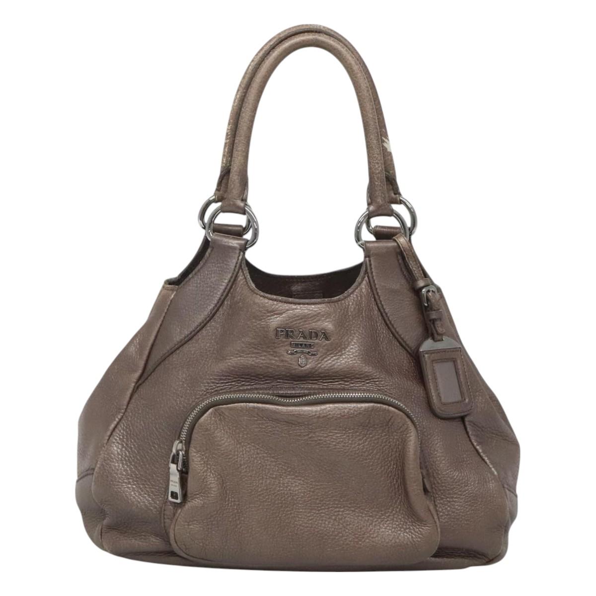 PRADA Tote Bag Leather Silver Auth ep9220