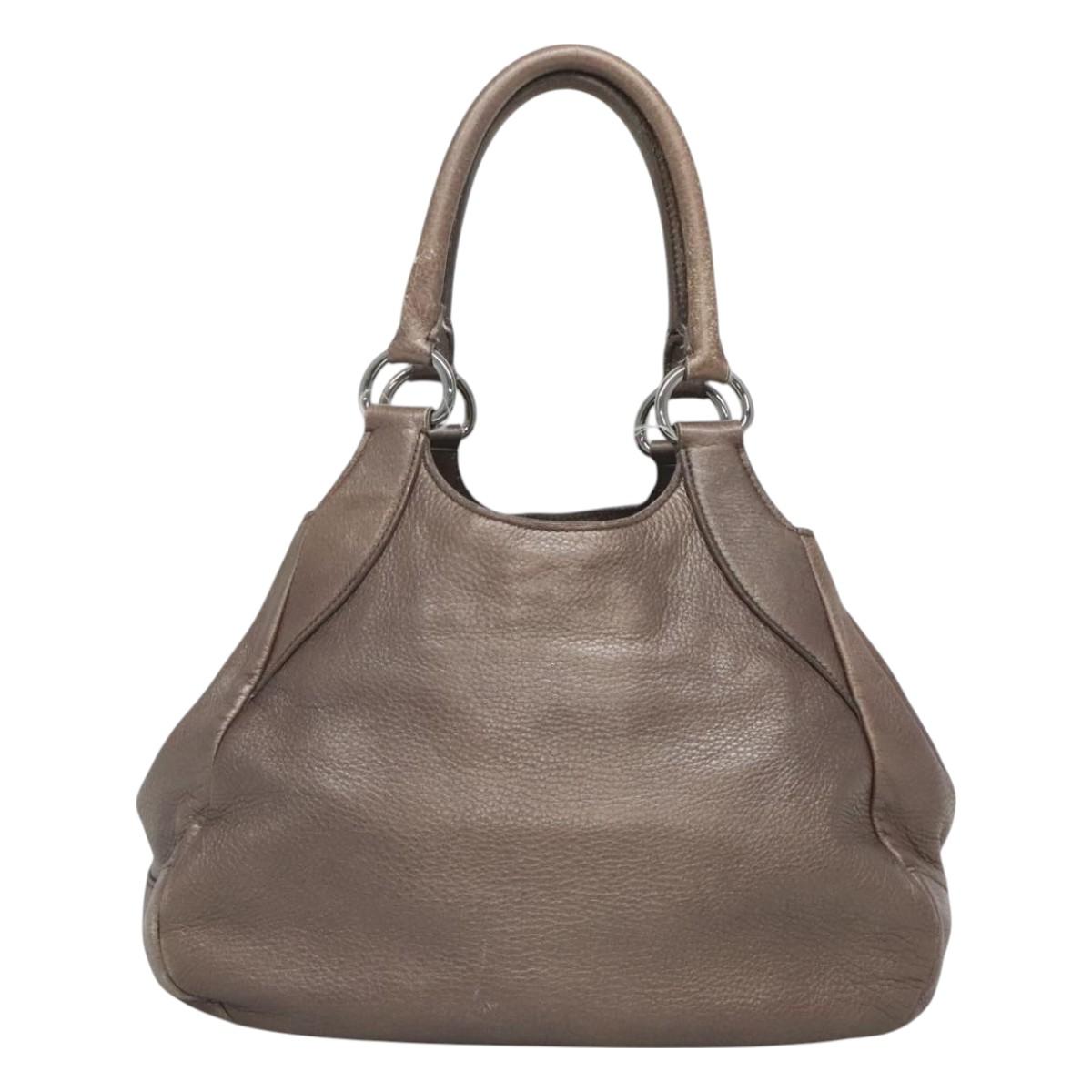 PRADA Tote Bag Leather Silver Auth ep9220