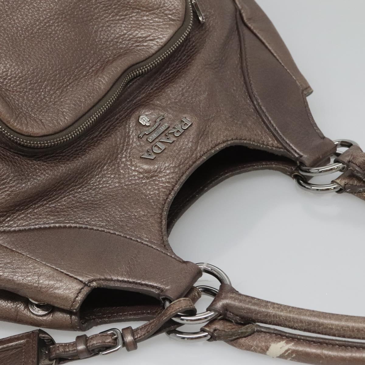 PRADA Tote Bag Leather Silver Auth ep9220
