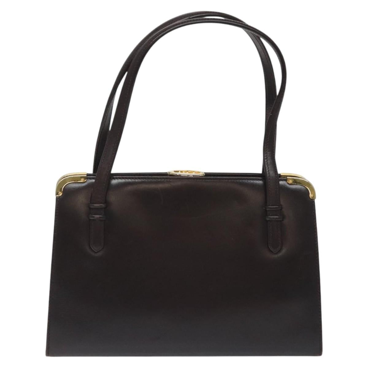 GUCCI Hand Bag Leather Brown Gold Auth ep9221